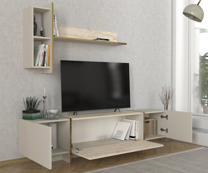 Hanah Home Veyron - Mueble de TV Travertino y Arenisca Hanah Home Veyron - Mueble de TV Travertino y Arenisca